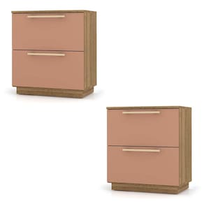 Mesa de Cabeceira 2 Gavetas 50cm Kit 2 Dubai Nature/Camarim - VLR MÓVEIS
