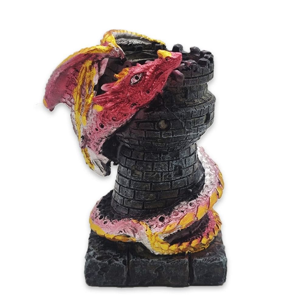 Castiçal de Dragão e Castelo Rosa Porta Velas Medieval 19 cm