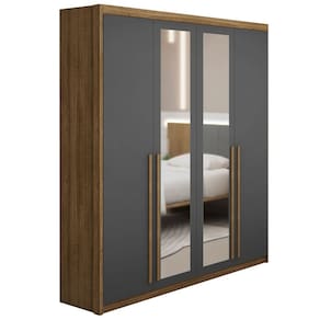 Guarda Roupa Solteiro 4 Portas Espelho Dubai Nature/Alasca - VLR MÓVEIS
