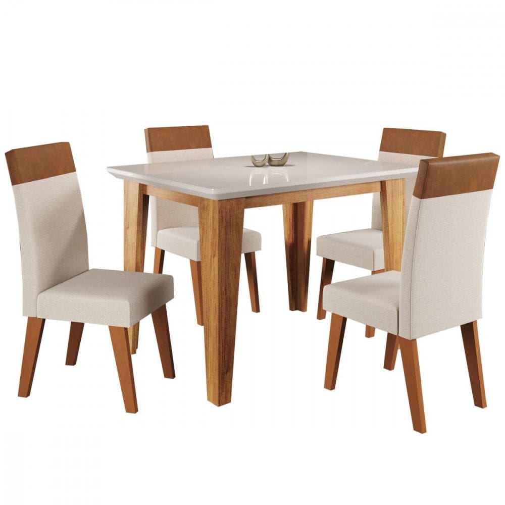 Mesa de Jantar com 4 Cadeiras Florata Veneza Off White Viero