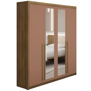 Guarda Roupa Solteiro 4 Portas Espelho Dubai Nature/Camarim - VLR MÓVEIS