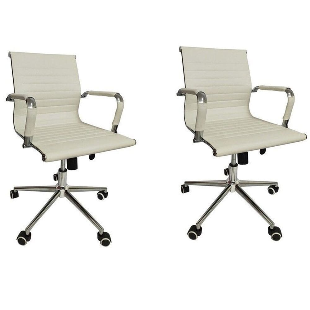 Conjunto com 2 Cadeiras Office com Rodízio e Encosto Esteirinha Baixa Branco