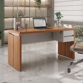 Kit 2 Peças com Mesa Operacional para Escritório 1450 com Design em Y e Gaveteiro Suspenso Freijó/Branco