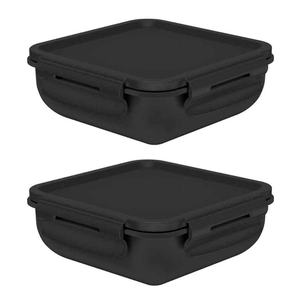 2X Marmita Pequena Hermética Com Divisória Ou Marmitou Preta