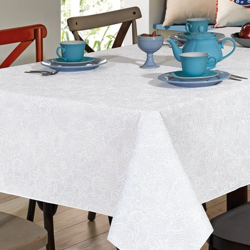 Toalha de Mesa Retangular Döhler Clean Athenas Edite 6 Lugares Limpa Fácil 140x 210 cm