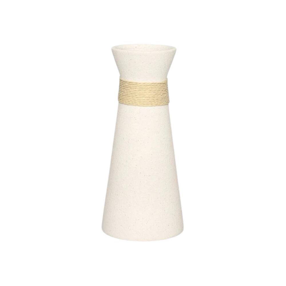 Vaso Em Cerâmica Com Sisal Mikonos Off White 10x22cm Haüskraft
