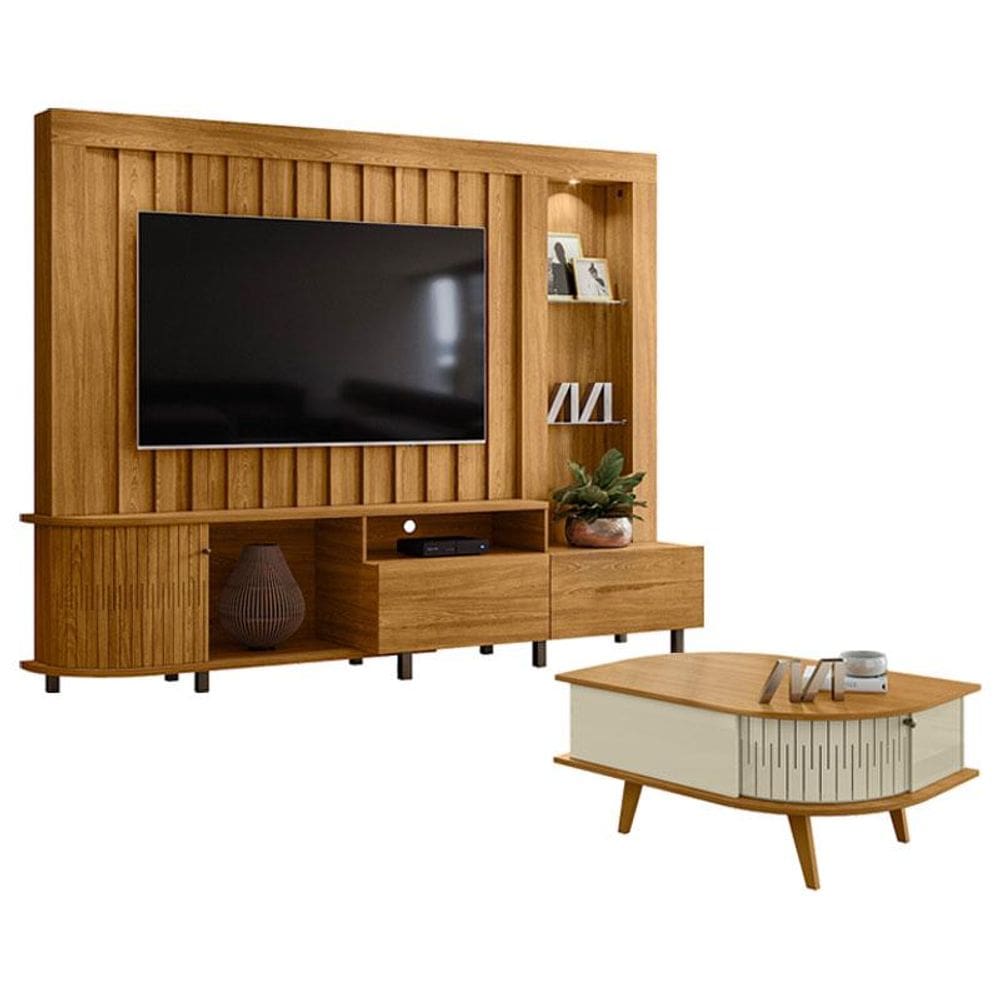 Estante Home Theater Le Mans com Mesa de Centro Indianápolis Cumaru Opala - Madetec