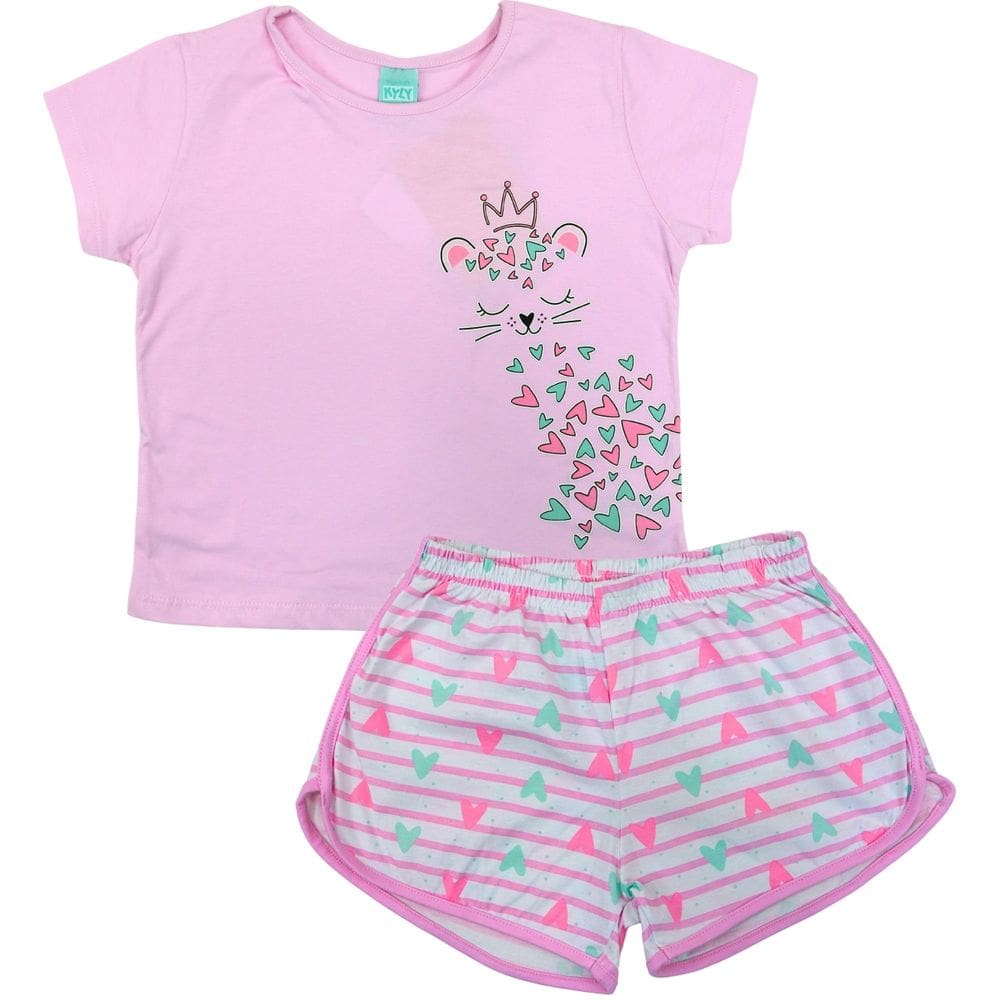 Pijama Verão Kyly Juvenil Menina Rosa e Verde Brilha no Escuro