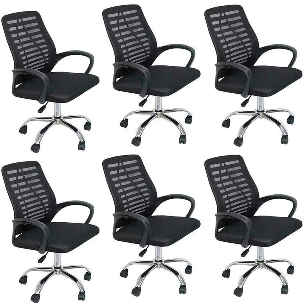 Conjunto com 6 Cadeiras Escritório Office Diretor com Rodízio Cádis Preto