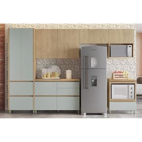 Cozinha Completa Rainha Gourmet 6 Peças (3 Aéreos + 1 Paneleiro + 2 Balcões) C6P39 Nature/Verde - Nesher