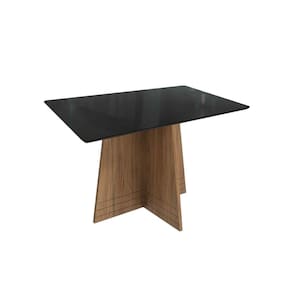 Mesa de Sala Jantar Lótus c/Tampo Madeirado c/ Vidro 90x160cm Nogueira/Preto fosco/Vidro preto - Kappesberg
