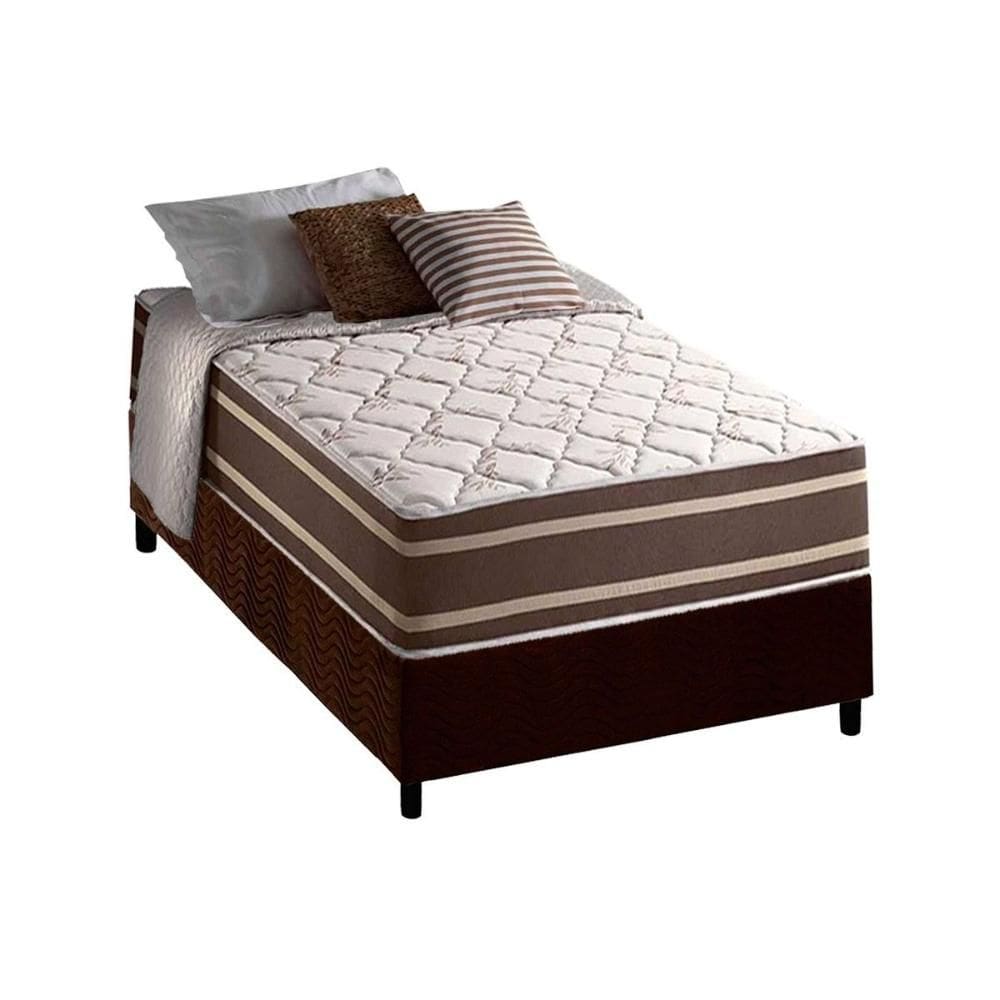 Conjunto Box Solteiro: Colchão Molas Anjos Superlastic Duo Sono Double Face + Base CRC Suede Brown(88x188)