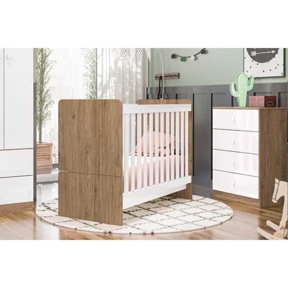 Quarto Infantil Completo Labirinto 2 Peças (1 Berço + 1 Cômoda) QI98 Rústico/Branco - Henn