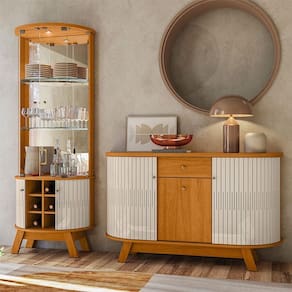 Aparador para Sala Buffet Ambiente Monza e Cristaleira Marina Cinamomo Off White - Madetec