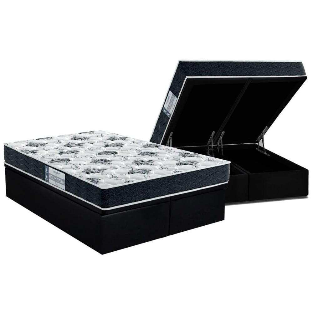 Conjunto Box Baú Queen: Colchão Espuma Probel D28 ProDormir Advanced Black + Base CRC Suede Black(158x198)