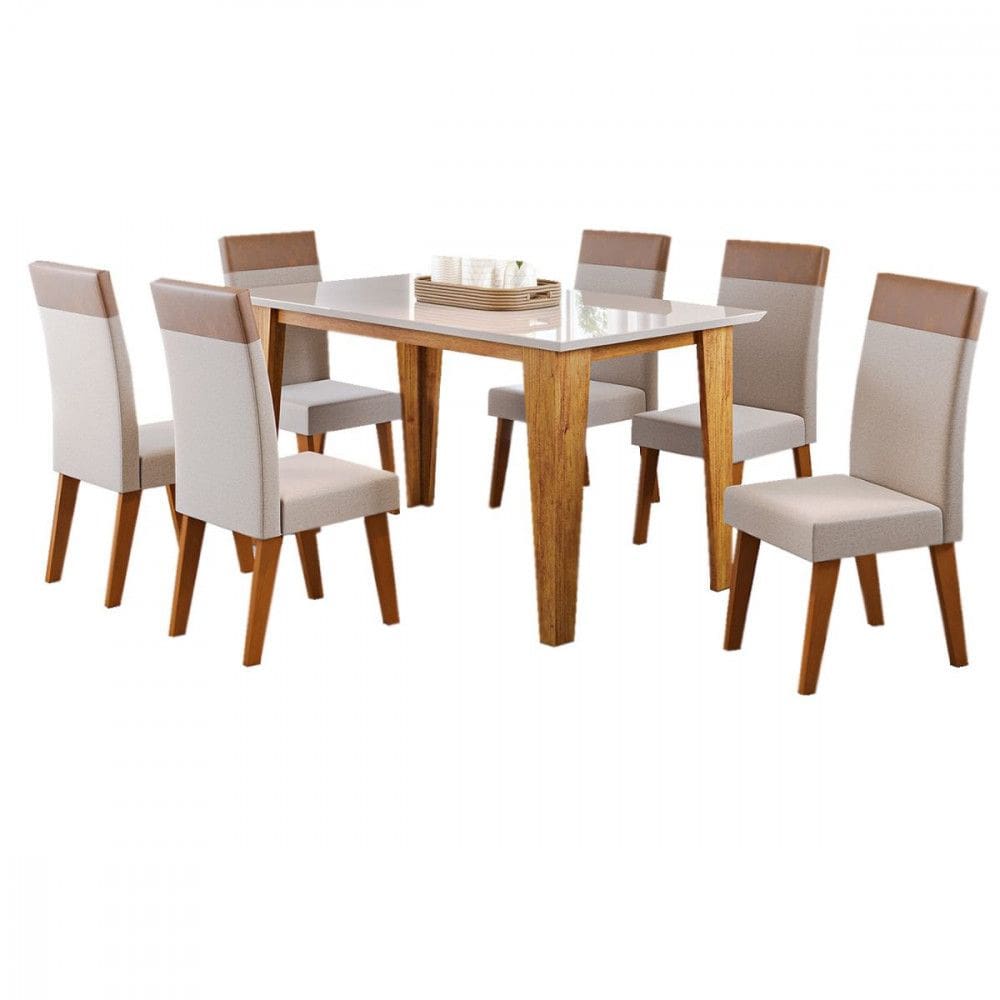 Mesa de Jantar com 6 Cadeiras Requinte Veneza Off White Viero