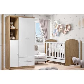 Quarto Infantil Completo Bala de Menta 2 Peças (1 Guarda Roupa + 1 Berço) QI94 Rústico/Branco - Henn