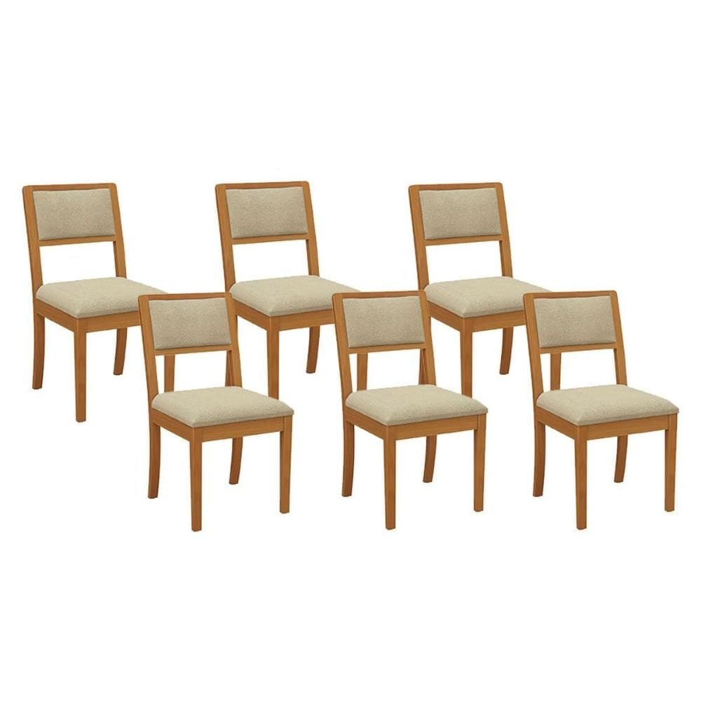 Cadeira Sala de Jantar Alice Kit 6 Un Carvalho/Linho Bege A058 - Kappesberg