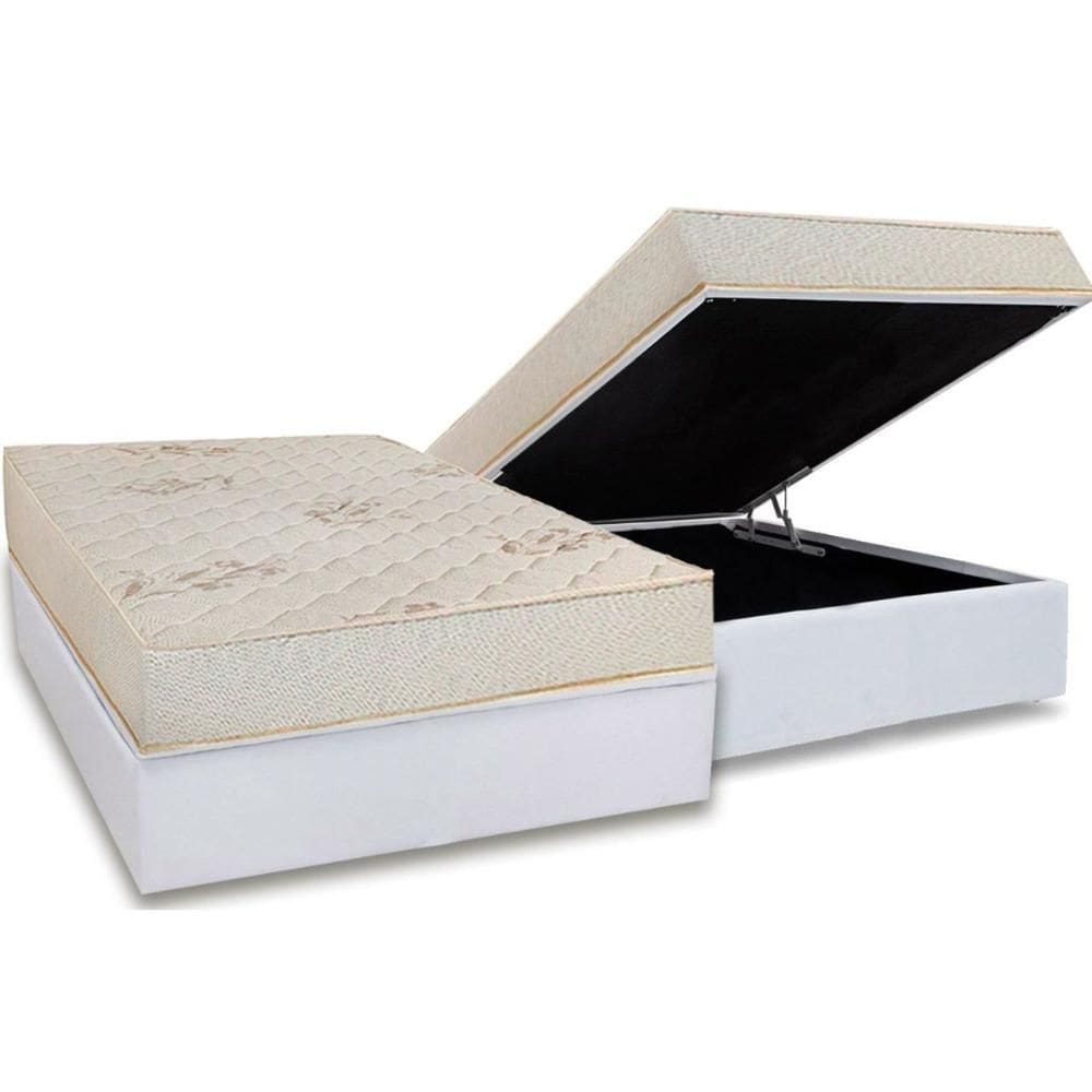 Conjunto Box Baú Casal: Colchão Espuma Luckspuma D45 Gran Luck Floral Pró Saúde + Base CRC Courano White(138x188)
