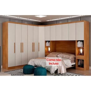 Quarto Casal Completo Rizon/Linea 7 Peças ( 1 Armário Aéreo + 3 Guarda Roupas + 1 Closet Obliquo + 2 Complementos) QCM106 Cumaru/Fendi-Novo
