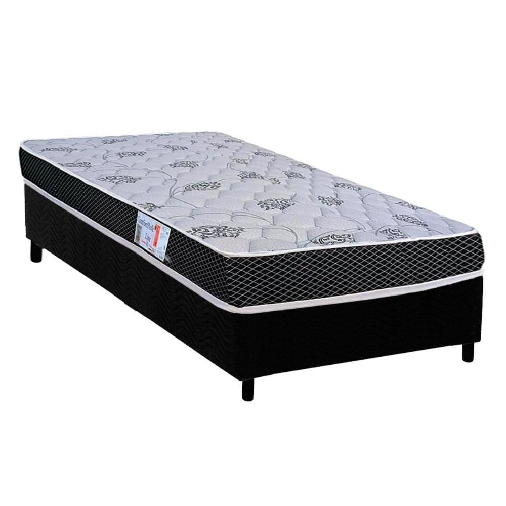 Conjunto Box Solteiro: Colchão Espuma Orthoflex D20 ComfortPedic + Base CRC Suede Black(78x188)