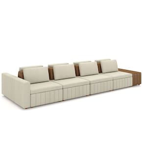 Sofá Ilha e Puff Sala Living 425cm Siesta M22 Linho Areia/Marrom - Mpozenato