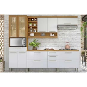 Cozinha Completa Burguesa Premium 5 Peças (2 Armários + 2 Balcões + 1 Paneleiro) C6P56 Freijo/Off White - Nesher