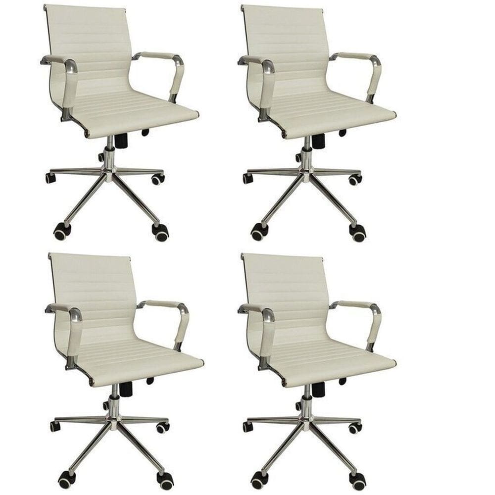 Conjunto com 4 Cadeiras Office com Rodízio e Encosto Esteirinha Baixa Branco