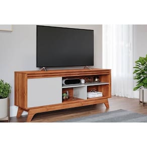 Rack Bancada p/TV até 55 pol Grecia 100% MDF c/ Nichos e Pés 154cm Cinamomo/Off White - Permóbili