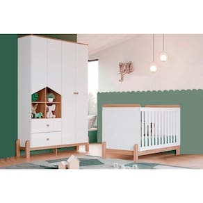 Quarto Infantil Completo Ternura 2 Peças (1 Guarda Roupa + 1 Berço) QI91 Branco/Jequitiba - Henn