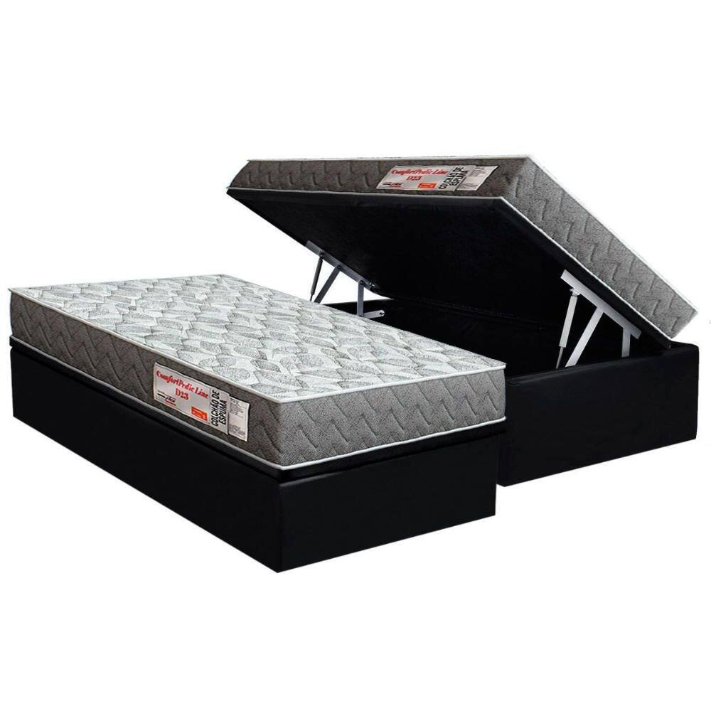 Conjunto Box Baú Solteiro: Colchão Espuma Orthoflex D23 ComfortPedic + Base CRC Suede Black(88x188)