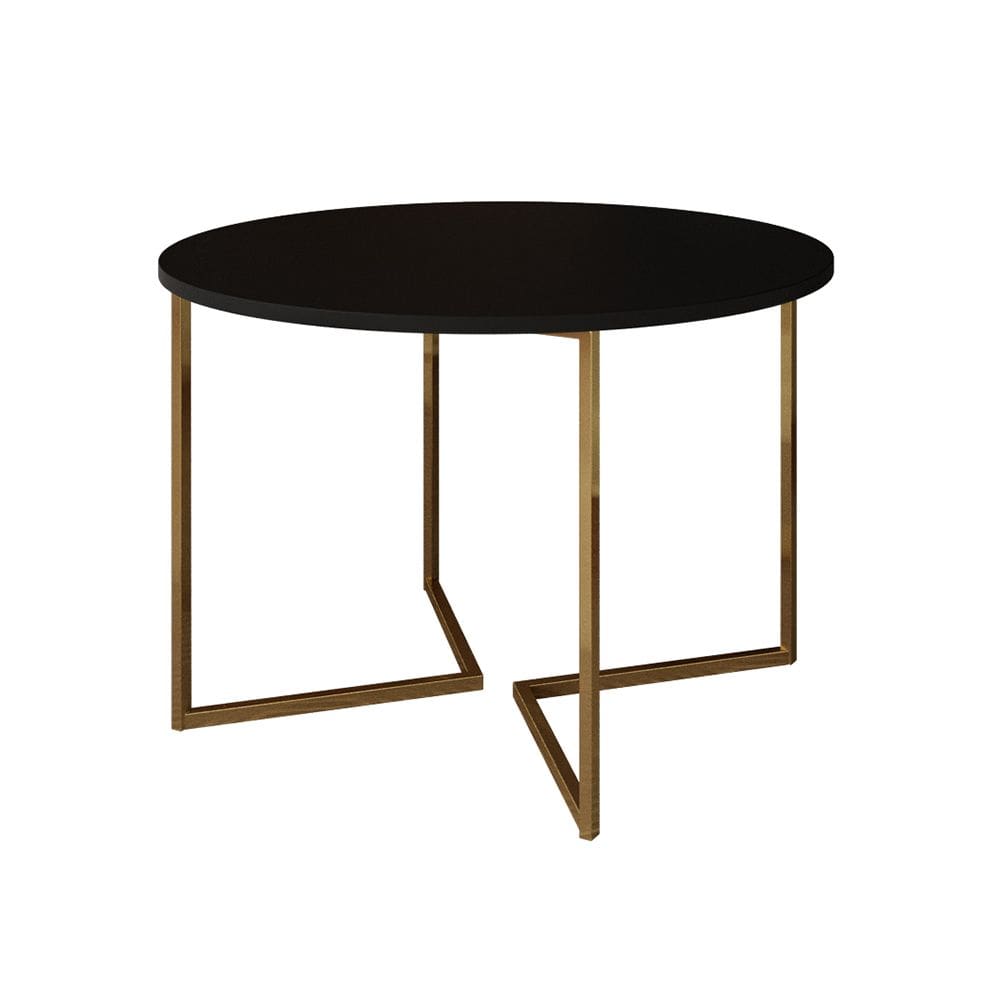Mesa de Jantar Industrial Redonda Preta 110cm Base V Dourada