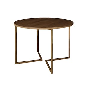 Mesa de Jantar Industrial Redonda Amêndoa 110cm Base V Dourada