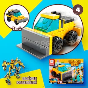 Blocos de Montar e Desmontar (Nº 4) Caminhão Trator 2 em 1 Robô Transformers Truck Bots Block Brinq 40 Peças