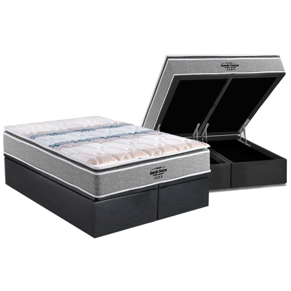 Cama Box Baú Queen: Colchão Anatômico Probel Compact AG 65 / D33 / Guarda Costas Extreme Resistence + Base CRC Suede Gray(158x198)