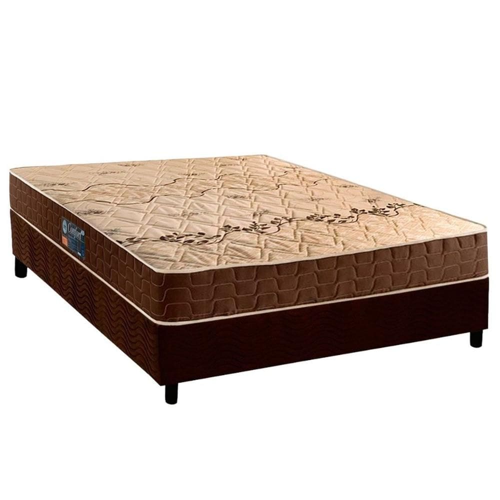 Conjunto Box Casal: Colchão Espuma Anjos D28 Confort Double Face + Base CRC Suede Brown(138x188)