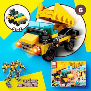 Blocos de Montar e Desmontar (Nº 6) Caminhão Caçamba 2 em 1 Robô Transformers Truck Bots Block Brinq 48 Peças