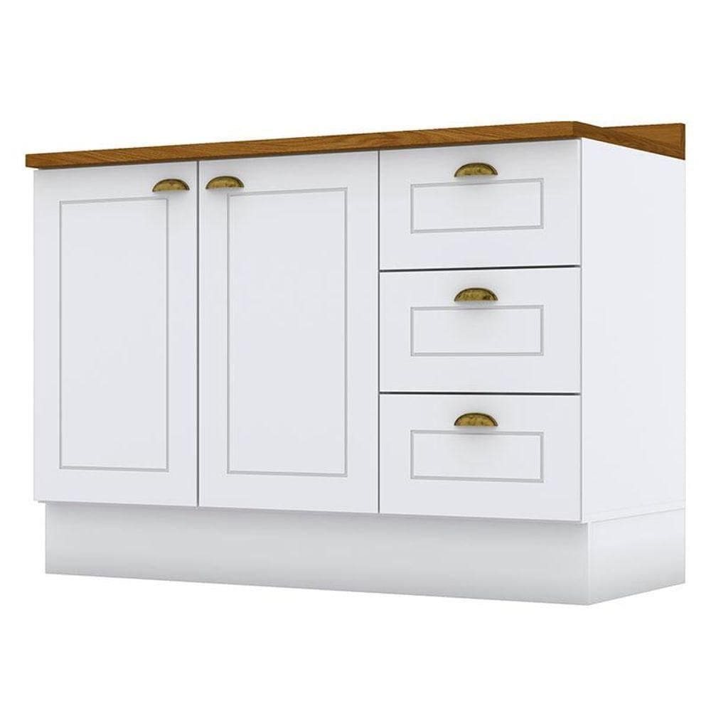 Balcão De Cozinha 120 Cm Americana Branco Com Tampo Nature - Henn