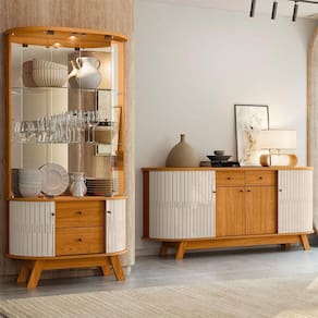 Aparador Para Sala Buffet Ambiente Mônaco E Cristaleira Moss Cinamomo Off White - Madetec