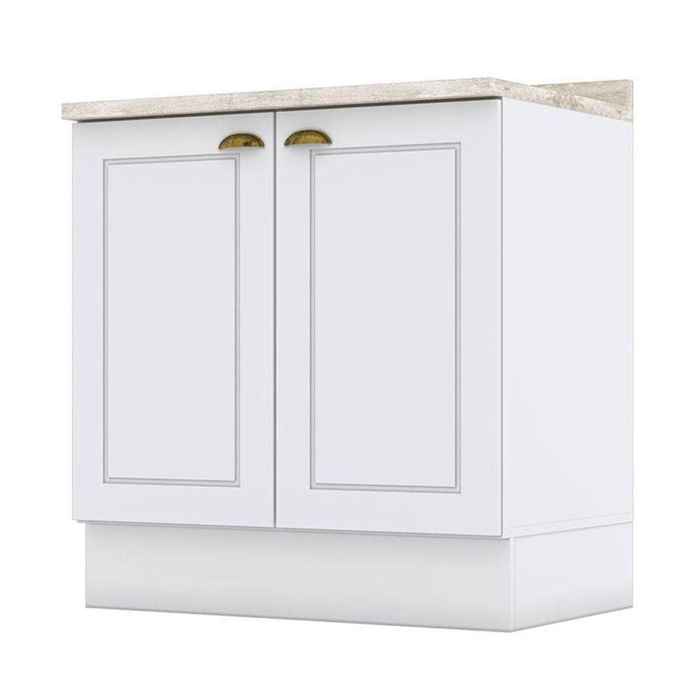 Balcão 2 Portas 80 Cm Americana Branco Com Tampo Calcare - Henn