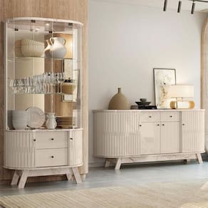 Aparador Para Sala Buffet Ambiente Mônaco E Cristaleira Moss Calacata Off White - Madetec