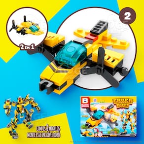 Blocos de Montar e Desmontar (Nº 2) Avião Jato 2 em 1 Robô Transformers Truck Bots Block Brinq 44 Peças