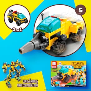 Blocos de Montar e Desmontar (Nº 5) Caminhão Trator Escavador 2 em 1 Robô Transformers Truck Bots Block Brinq 51 Peças