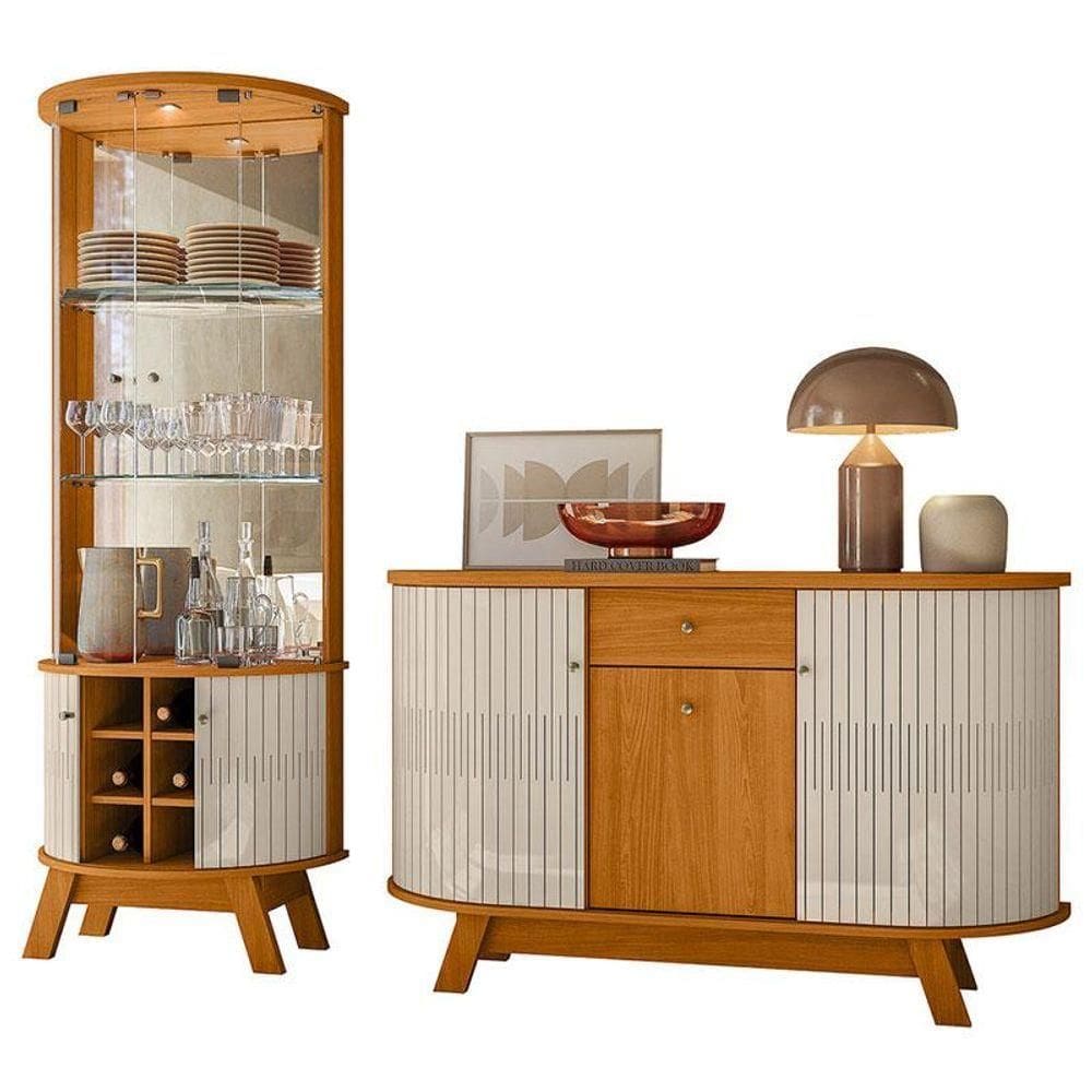 Aparador Para Sala Buffet Monza E Cristaleira Marina Cinamomo Off White - Madetec