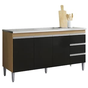 Balcão De Pia Andréia 150 Cm Amendoa Preto - Ajl