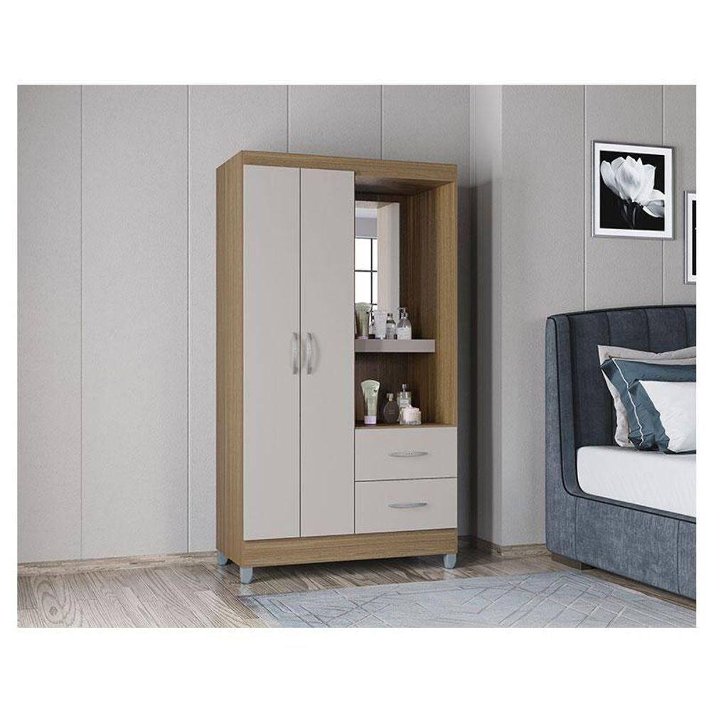 Guarda Roupa Solteiro Ambiente Cordoba 2 Portas Castanho Off White - Poquema