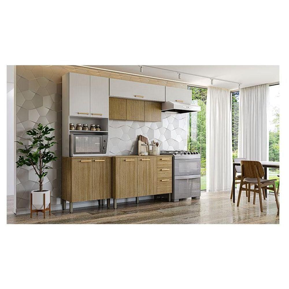 Kit Cozinha Ambiente Urbane Com Balcão E Tampo Freijó Supremo Ripado - Kits Paraná