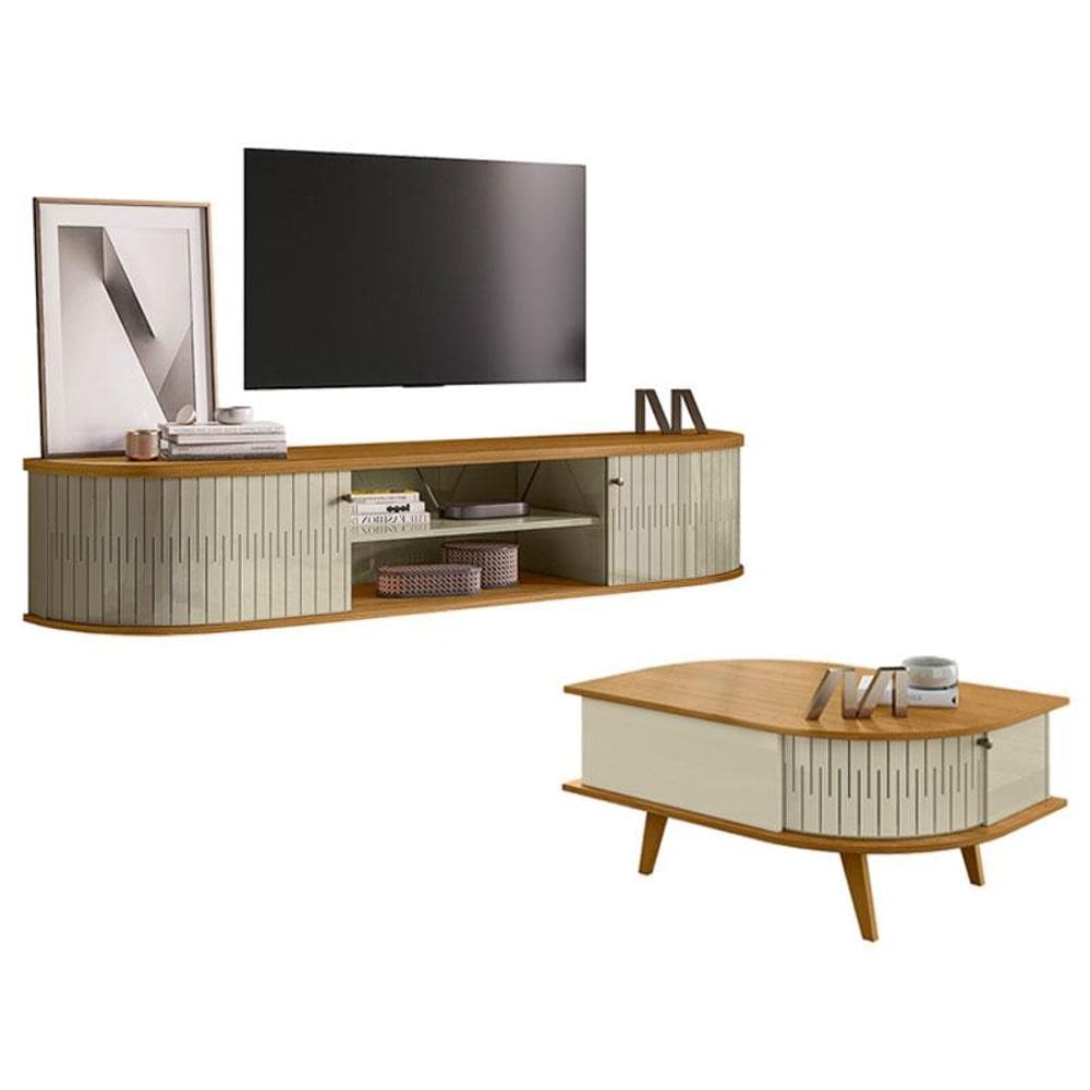 Rack Bancada Suspensa Algarve com Mesa de Centro Indianápolis Cumaru Opala - Madetec