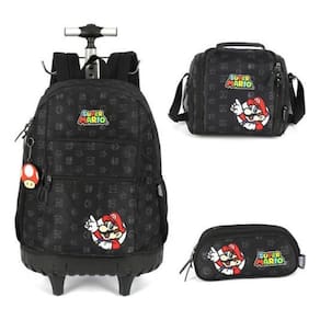 Kit Mochila Carrinho Estojo E Lancheira Super Mario