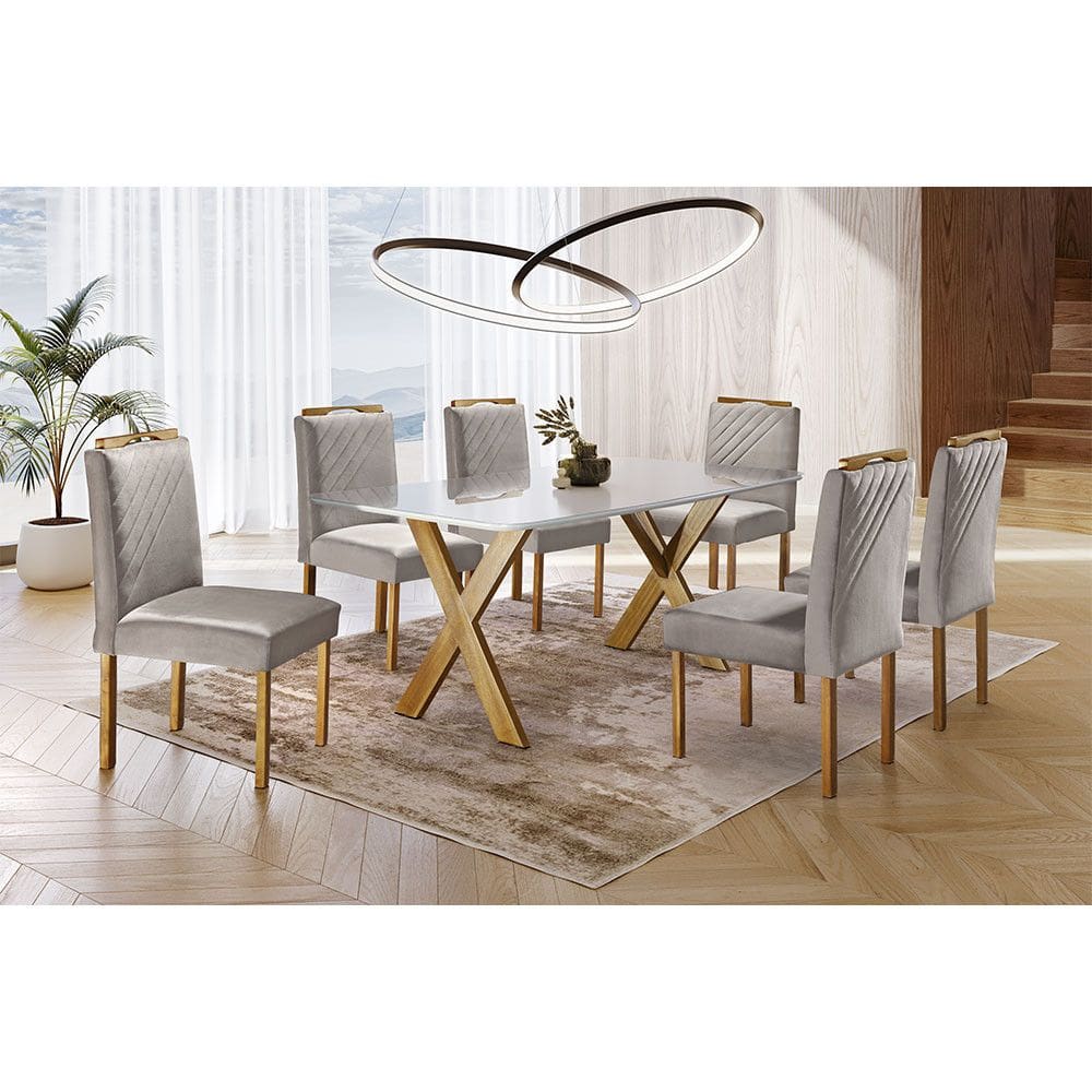 Conjunto Sala de Jantar 6 Lugares Alvorada Mesa e Cadeiras Madeira Maciça